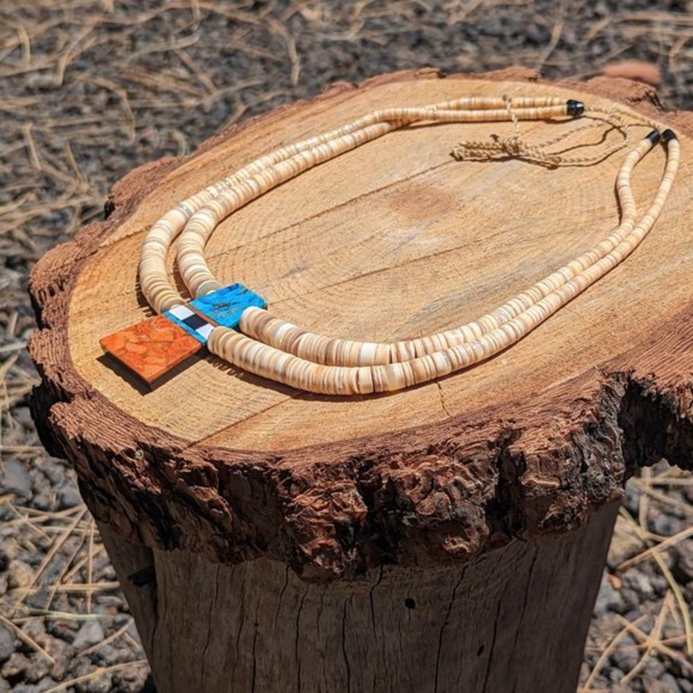 Hopi Shell Beads‎ Necklace Inlay Turquoise Pendant Native American Handmade*** - Picture 5 of 10